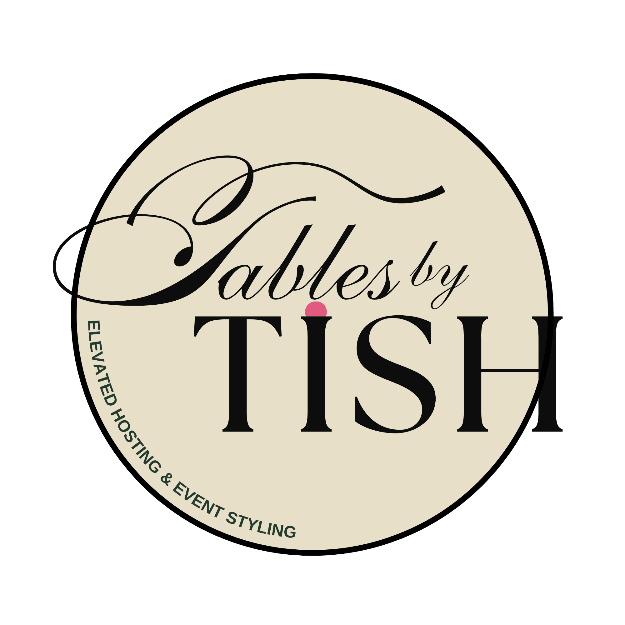 Tables by TISH circular logo featuring elegant script, bold serif text, and green tagline.